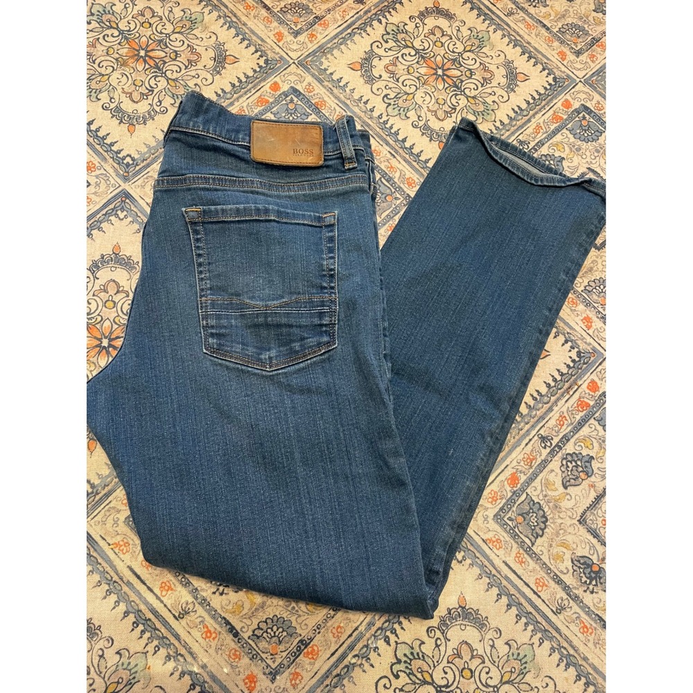 Hugo Boss Mens Blue Straight Leg Denim Jeans 34x30 Medium Wash